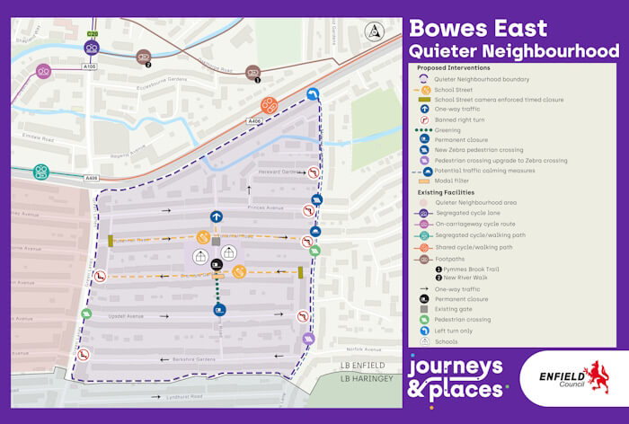map of bowes east quieter neighbourhood proposals
