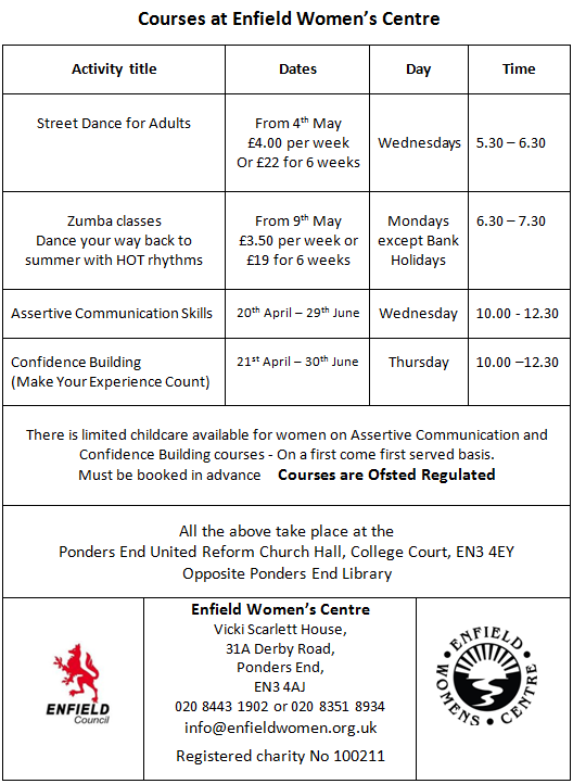 courses at enfield womens centre may 2016