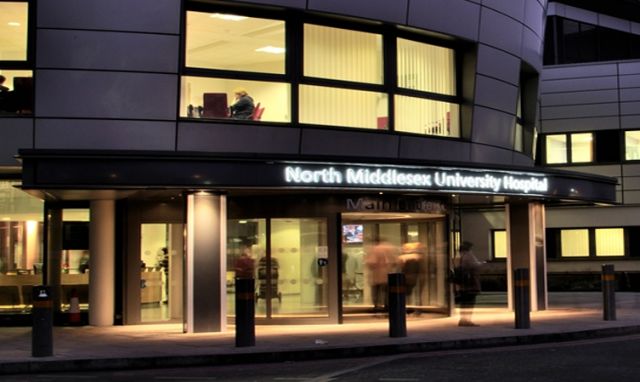 north middlesex hospital by night