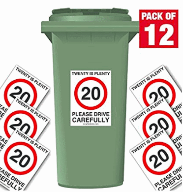 wheelie bin with 20mph notice
