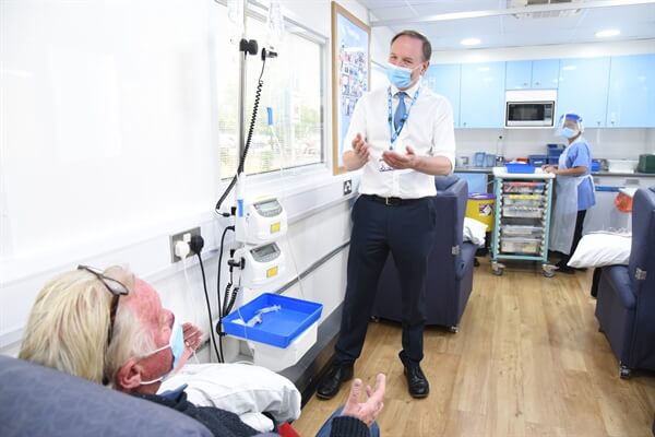 Simon Stevens visits North Mid chemo service June 2020