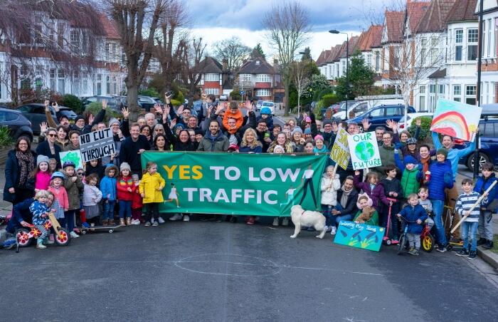 demonstration in favour of low traffic neighbourhood amberley road n14