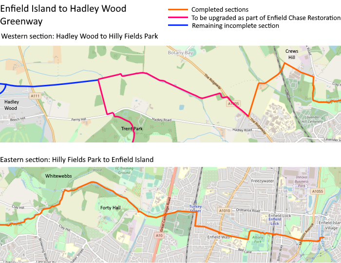 enfield island to hadley wood greenway openmap