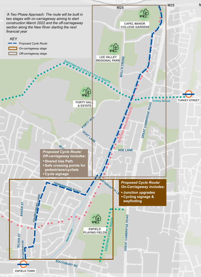 proposed enfield to broxbourne walking and cycling route