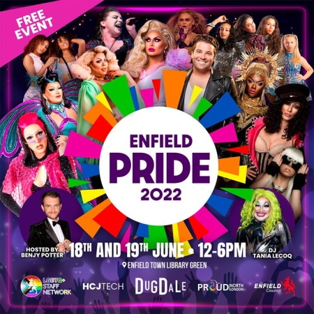poster or flyer advertising event Enfield Pride 2022