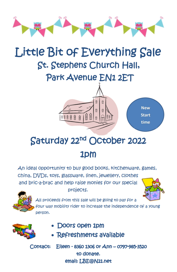 poster or flyer advertising event A Little Bit of Everything Sale at St Stephens BHP