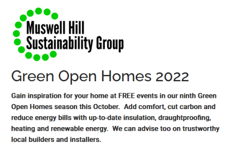 poster or flyer advertising event Green Open Homes 2022