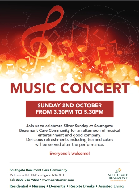 poster or flyer advertising event Silver Sunday: Music Concert and Afternoon Tea