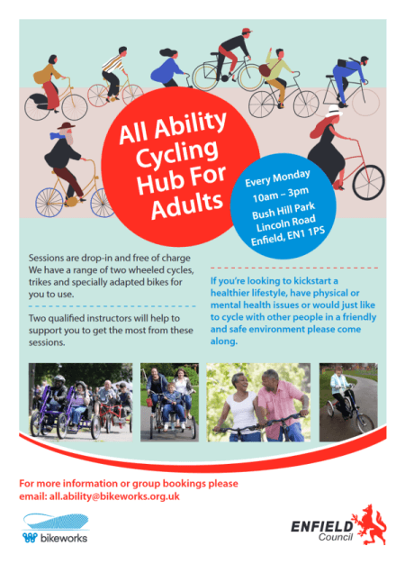 poster or flyer advertising event All-ability cycling hub for adults