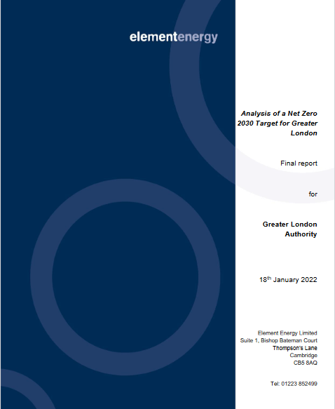 cover of element energy report analysis of net zero 2020 target for greater london