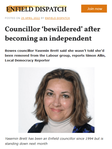enfield dispatch headline councillor bewildered after becoming an independent