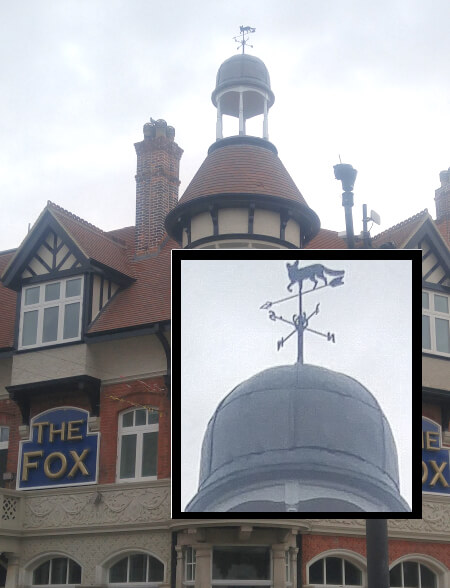 fox pub with new turret and detail inset