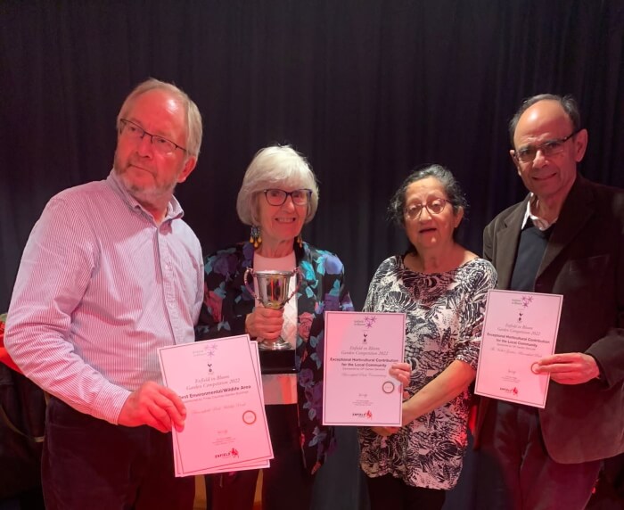 friends of broomfield park volunteers with award certificates at enfield in bloom 2022 awards ceremony