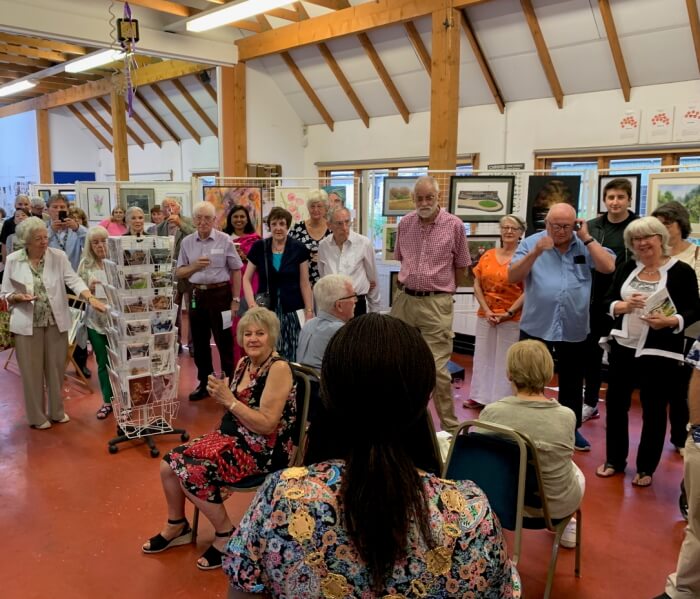 Guests watch as the Mayor of Enfield, Cllr Doris Jiagge, opens the 2022 Enfield Art Circle annual&nbsp;exhibition
