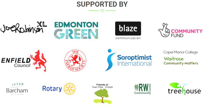 logos of groups supporting the enfield living memorial