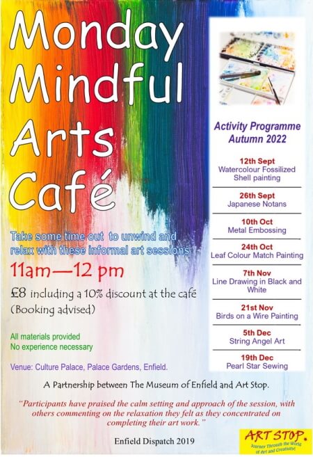 poster or flyer advertising event Monday Mindful Arts Cafe