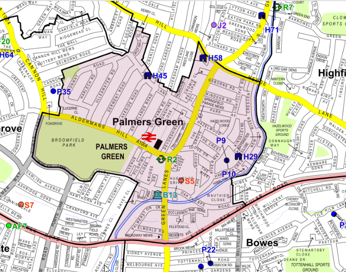 Map of Palmers Green ward