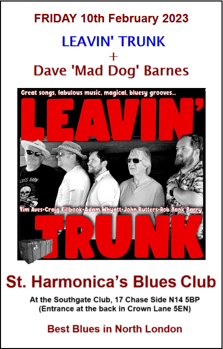 poster or flyer advertising event St Harmonica\'s Blues Club: Leavin\' Trunk