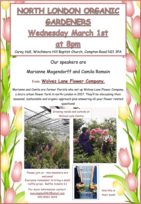 poster or flyer advertising event North London Organic Gardeners: Wolves Lane Flower Company