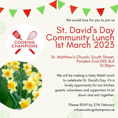 poster or flyer advertising event St David\'s Day Community Lunch