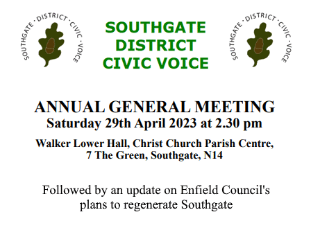 poster or flyer advertising event Southgate District Civic Voice Annual General Meeting