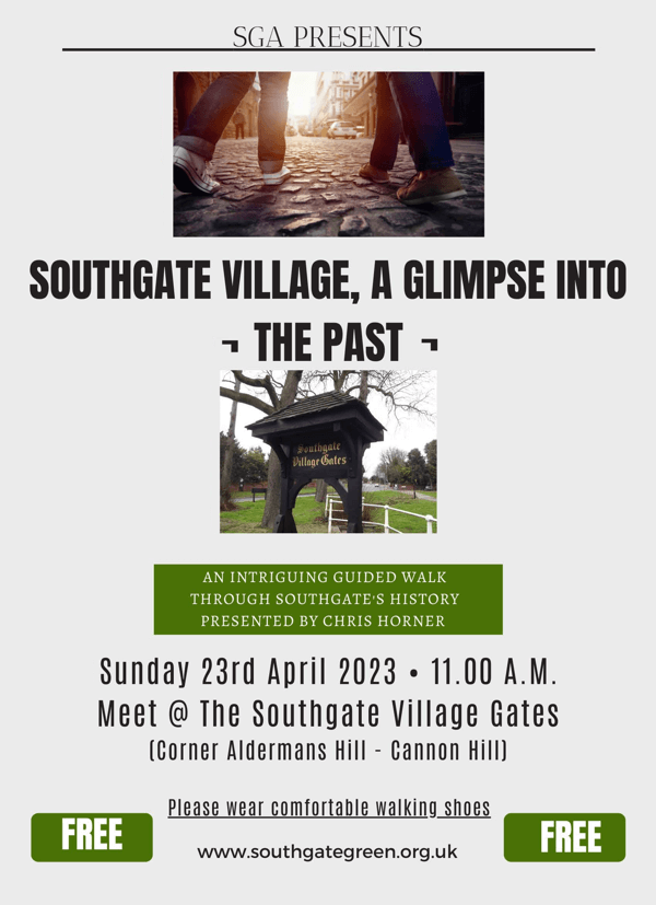 poster or flyer advertising event Guided walk: Southgate Village, a Glimpse into the Past