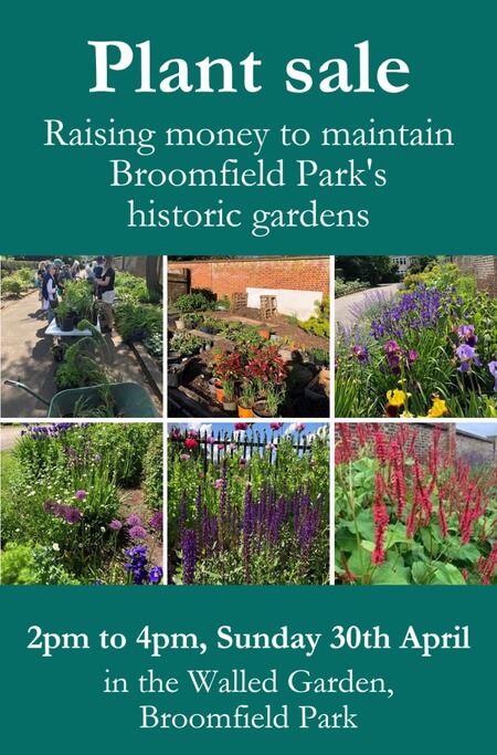 poster or flyer advertising event Plant sale to raise money for maintaining Broomfield Park\'s historic gardens
