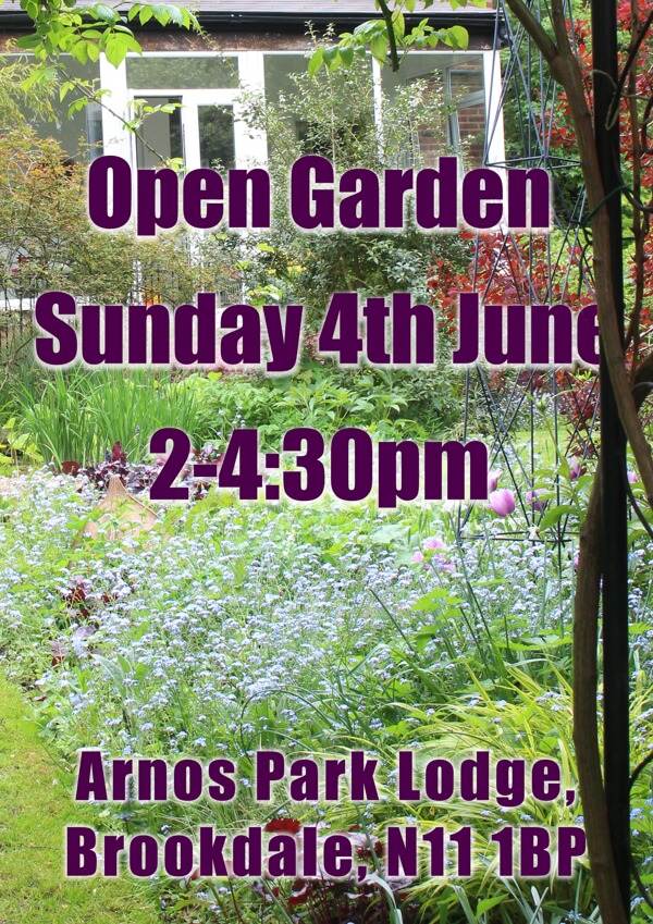 poster or flyer advertising event Open Garden at Arnos Park Lodge - raising money for Broomfield Conservatory