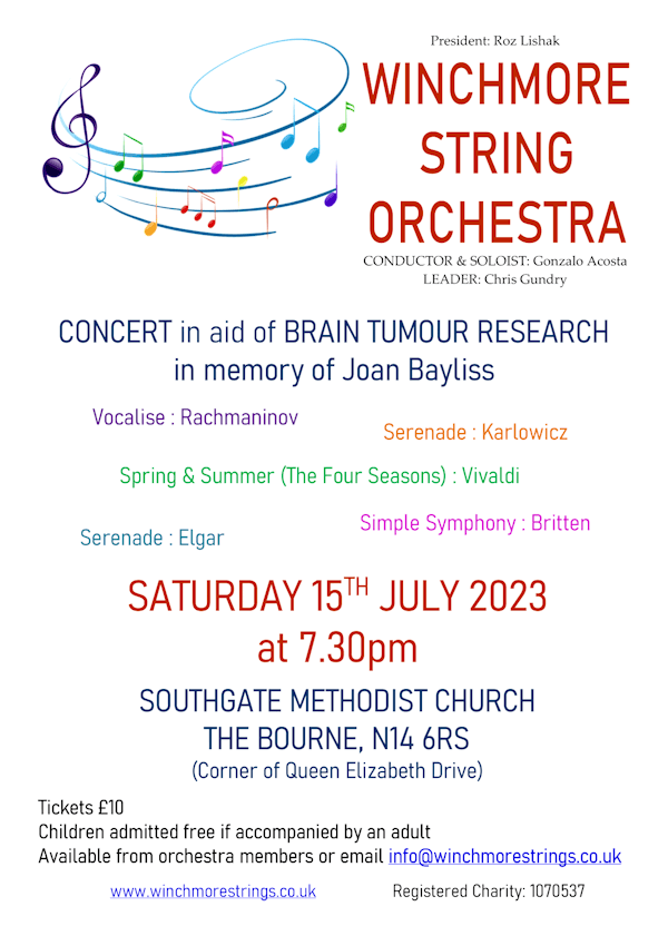 poster or flyer advertising event Winchmore String Orchestra: Concert in memory of Joan Bayliss