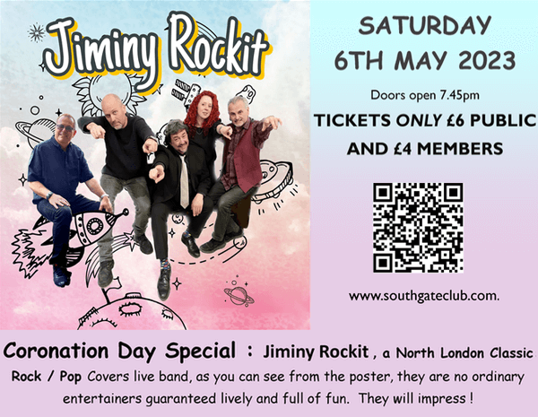 poster or flyer advertising event Live music: Jiminy Rockit Band