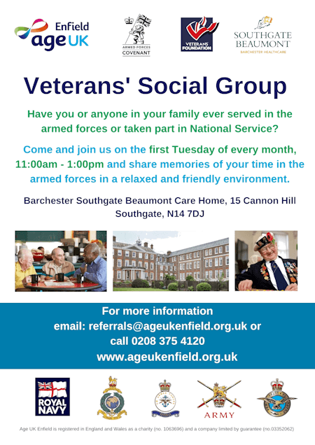 poster or flyer advertising event Armed forces veterans\' social group meeting