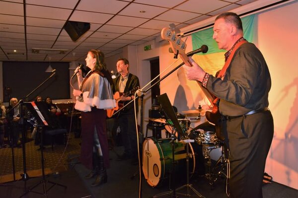 Ukrainian band Teper playing at a party held for Ukrainian refugees at the Southgate&nbsp;Club