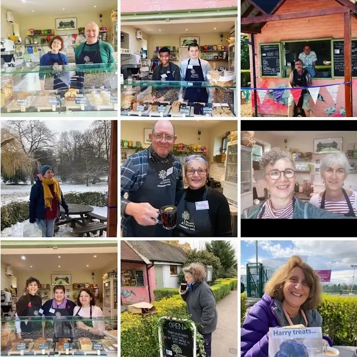 collage of photos of palmers greenery volunteers and customers