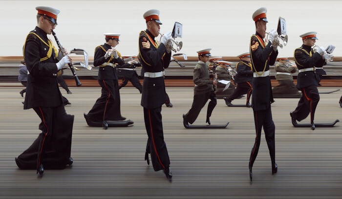 extract from panoramic photo of musicians in a parade by gareth davis
