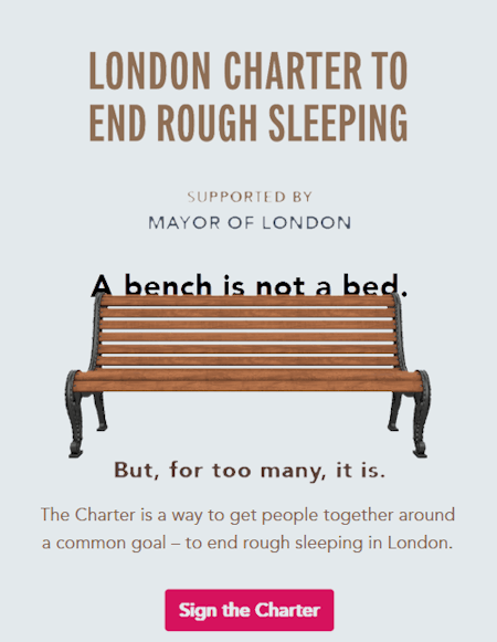 london charter to end rough sleeping a bench is not a bed
