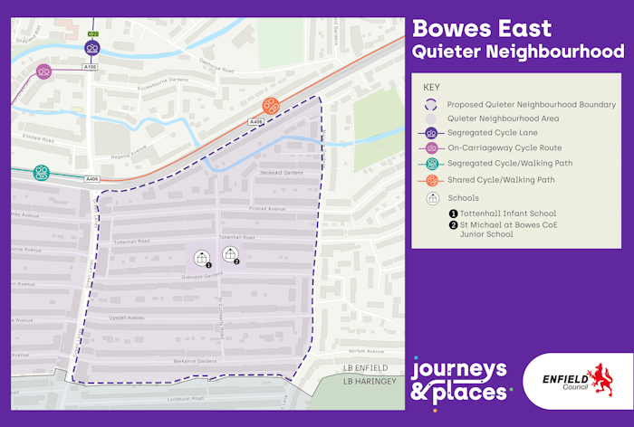 map of projected bowes east quieter neighbourhood