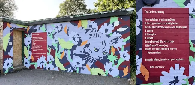 mural in broomfield park the cat in the aviary by will redgrove