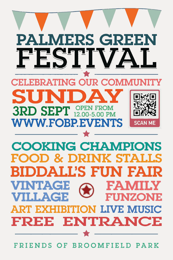 flyer adveritising palmers green festival 3 september 2023