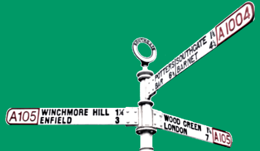 Photo of fingerpost at Palmers Green Triangle