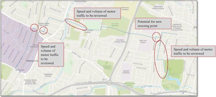 proposed old park rd to pymmes park route monitoring