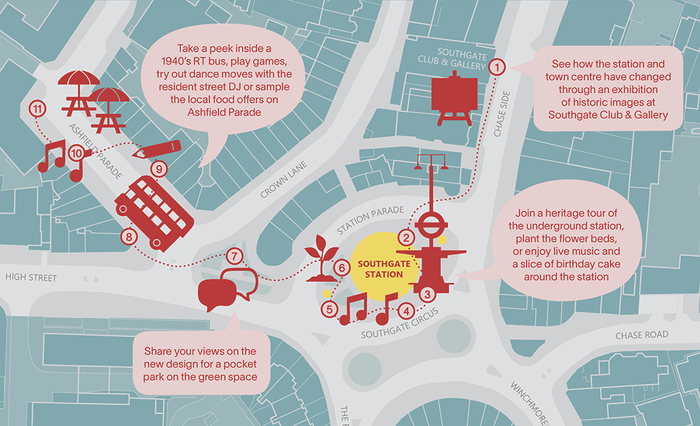 southgate station 90th anniversary celebrations map