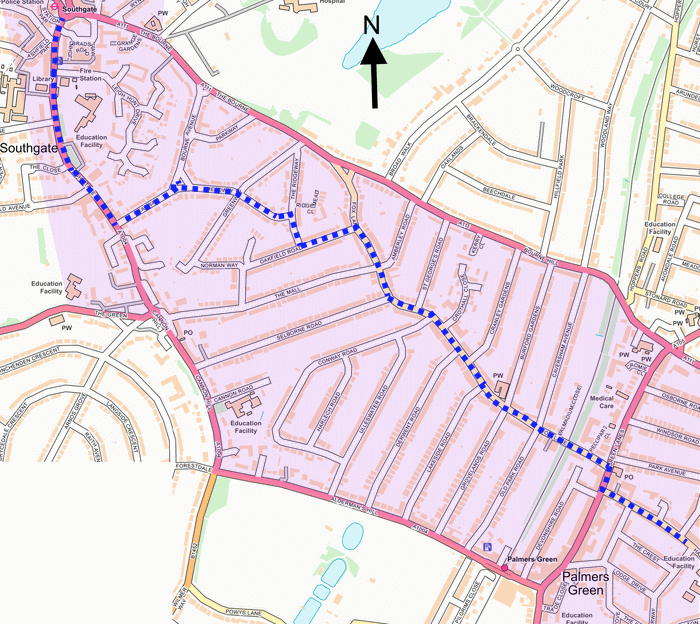 southgate to palmers green cycling and walking route