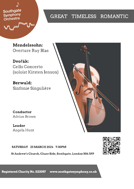 poster or flyer advertising event Southgate Symphony Orchestra: Great - Timeless - Romantic