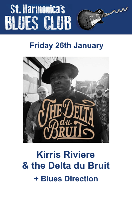 poster or flyer advertising event St Harmonica\'s Blues Club: Kirris Riviere & the Delta du Bruit + Blues Direction