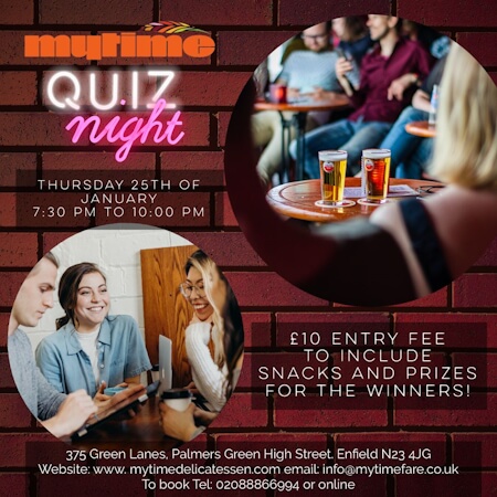 poster or flyer advertising event MyTime Quiz Night