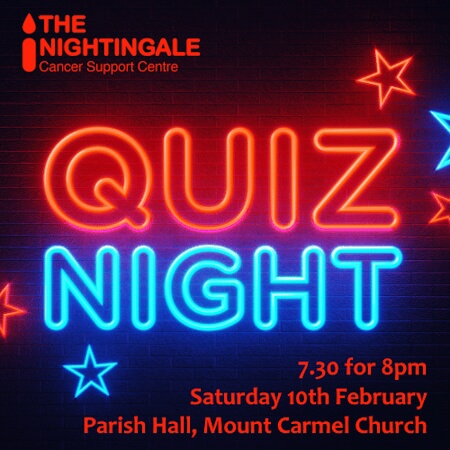 poster or flyer advertising event Quiz Night in aid of Nightingale Cancer Support Centre