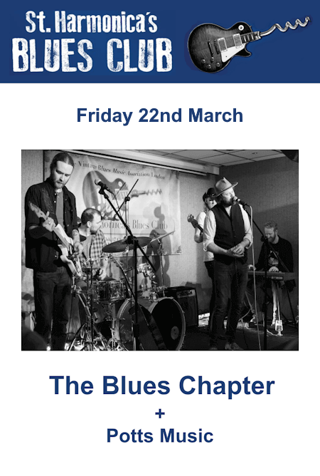 poster or flyer advertising event St Harmonica\'s Blues Club: The Blues Chapter + Potts Music