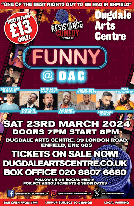 poster or flyer advertising event Resistance Comedy presents Funny @ DAC