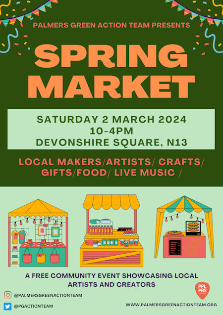 poster or flyer advertising event Palmers Green Action Team: Spring Market