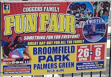 poster or flyer advertising event Coggers Funfair in Broomfield Park